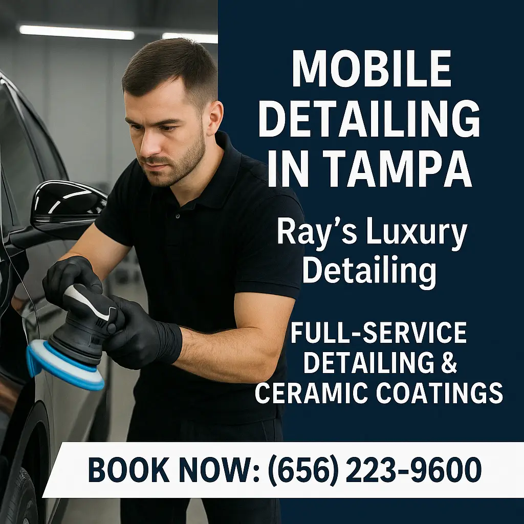 Professional applying ceramic coating during mobile detailing in Tampa – Ray’s Luxury Detailing.